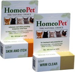 HomeoPet Feline Skin & Itch Cat Supplement, 450 drops & HomeoPet Feline WRM Clear Cat Supplement, 450 drops