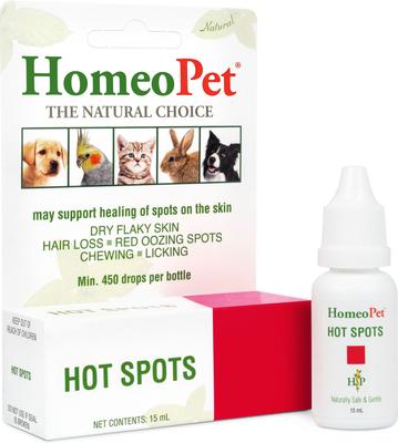 Show full view: HomeoPet Hot Spots Homeopathic Medicine for Hot Spots for Birds, Cats, Dogs & Small Pets, 450 drops slide 1 of 9