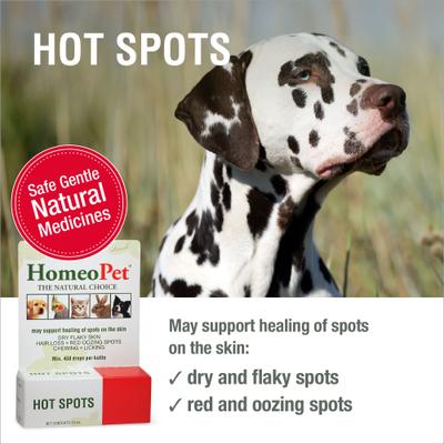 Show full view: HomeoPet Hot Spots Homeopathic Medicine for Hot Spots for Birds, Cats, Dogs & Small Pets, 450 drops slide 3 of 9