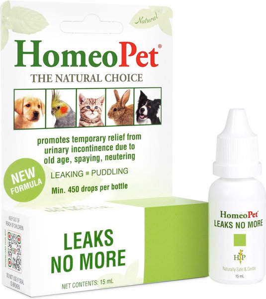 Show full view: HomeoPet Leaks No More Homeopathic Medicine for Incontinence for Birds, Cats, Dogs & Small Pets, 450 drops slide 1 of 8