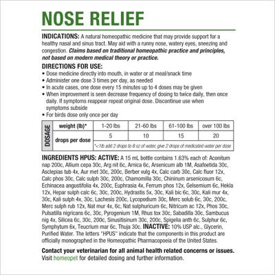 Show full view: HomeoPet Nose Relief Homeopathic Medicine for Allergies & Respiratory Infections for Birds, Cats, Dogs & Small Pets, 450 drops slide 7 of 10