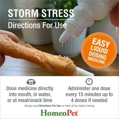Show full view: HomeoPet Storm Stress for Pets 20-80lbs, 450 drops slide 6 of 8