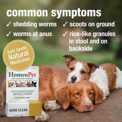 Show full view: HomeoPet WRM Clear Dewormer for Hookworms, Roundworms, Tapeworms & Whipworms for Birds, Cats, Dogs & Small Pets, 450 drops slide 3 of 7