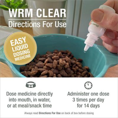 Show full view: HomeoPet WRM Clear Dewormer for Hookworms, Roundworms, Tapeworms & Whipworms for Birds, Cats, Dogs & Small Pets, 450 drops slide 5 of 7