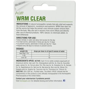 HomeoVet Avian WRM Clear Worms Removal Bird Supplement, 15mL tube