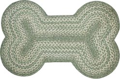 Homespice Bone Shaped Ultra Durable Braided Dog & Cat Placemat, Green, 25 x 39 in