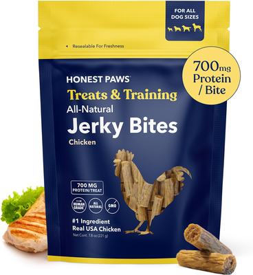 Show full view: Honest Paws Jerky Bites Chicken Flavor Grain-Free Jerky Dog Treats, 7.8-oz bag slide 10 of 11