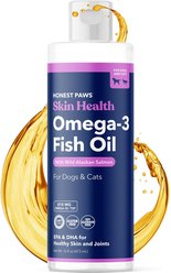 Honest Paws Omega-3 Fish Oil with Wild Alaskan Salmon Liquid Skin & Coat Supplement for Dogs, 16-fl oz bottle
