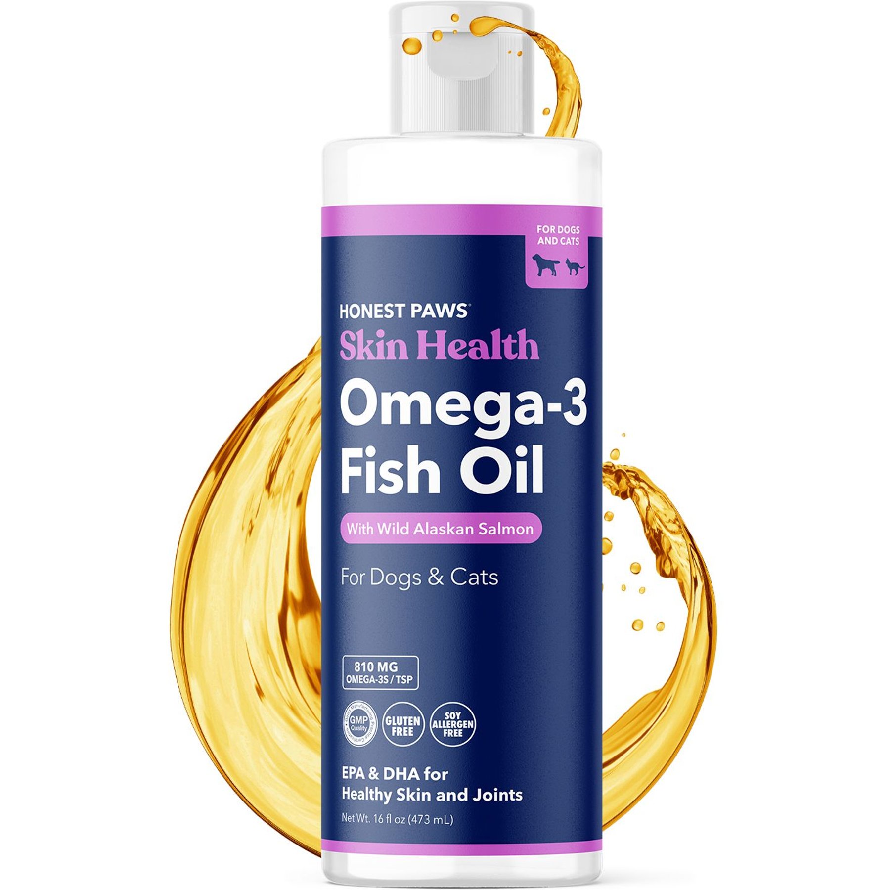 Honest Paws Omega-3 Fish Oil with Wild Alaskan Salmon Liquid Skin & Coat Supplement for Dogs, 16-fl oz bottle