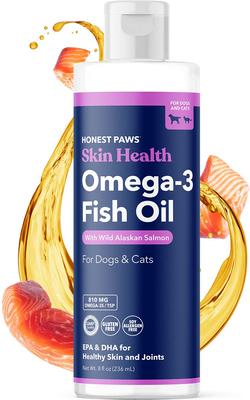 Show full view: Honest Paws Omega-3 Fish Oil with Wild Alaskan Salmon Liquid Skin & Coat Supplement for Dogs, 8-fl oz bottle slide 9 of 12
