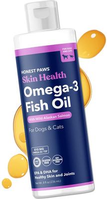 Show full view: Honest Paws Omega-3 Fish Oil with Wild Alaskan Salmon Liquid Skin & Coat Supplement for Dogs, 8-fl oz bottle slide 10 of 12
