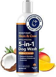 Honest Paws Skin & Coat 5-in-1 Coconut & Mango Dog Shampoo & Conditioner, 16-fl oz bottle