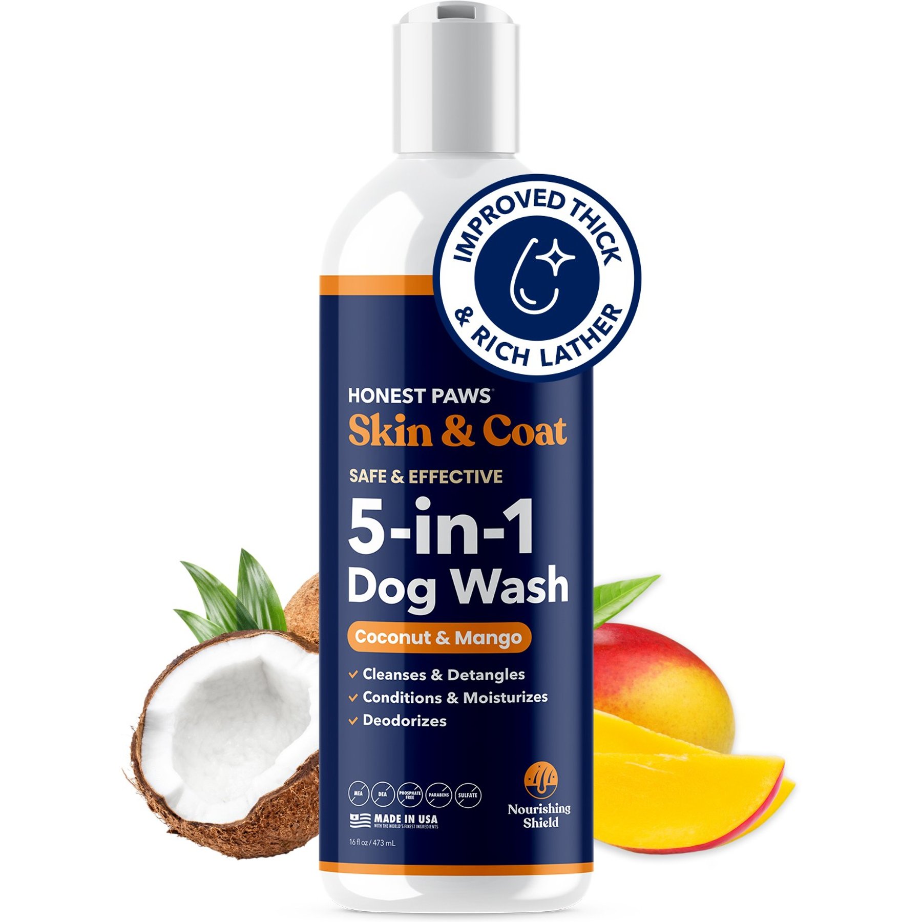 Honest Paws Skin & Coat 5-in-1 Coconut & Mango Dog Shampoo & Conditioner, 16-fl oz bottle