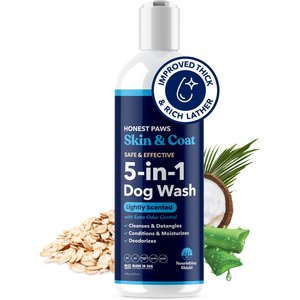 Honest Paws Skin & Coat 5-in-1 Dog Shampoo & Conditioner, Lightly Scented, 16-fl oz bottle