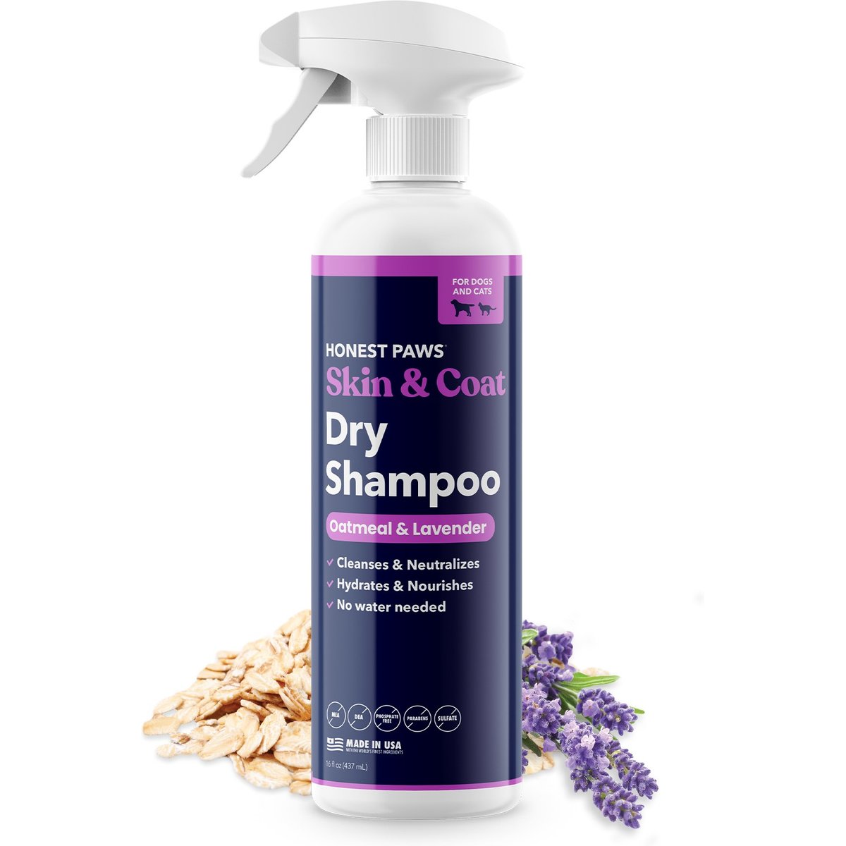 Honest Paws Skin & Coat Oatmeal & Lavender Dog Dry Shampoo, 16-fl oz bottle