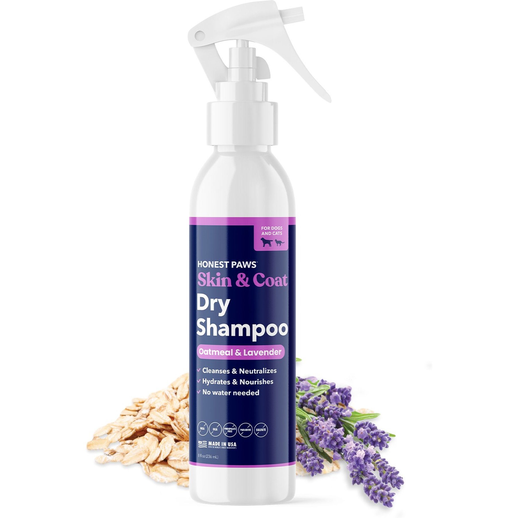 Honest Paws Skin & Coat Oatmeal & Lavender Dog Dry Shampoo, 8-fl oz bottle