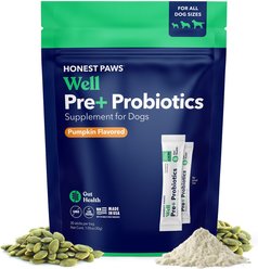 Honest Paws Well Pre+ Probiotics Pumpkin Flavored Powder Digestive Support Supplement for Dogs, 30 count