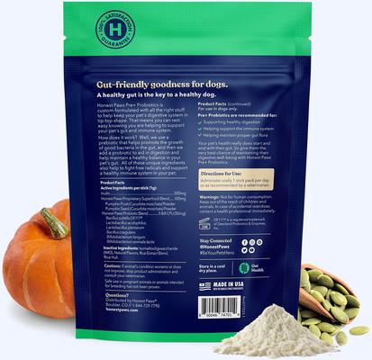 Show full view: Honest Paws Well Pre+ Probiotics Pumpkin Flavored Powder Digestive Support Supplement for Dogs, 30 count slide 7 of 11