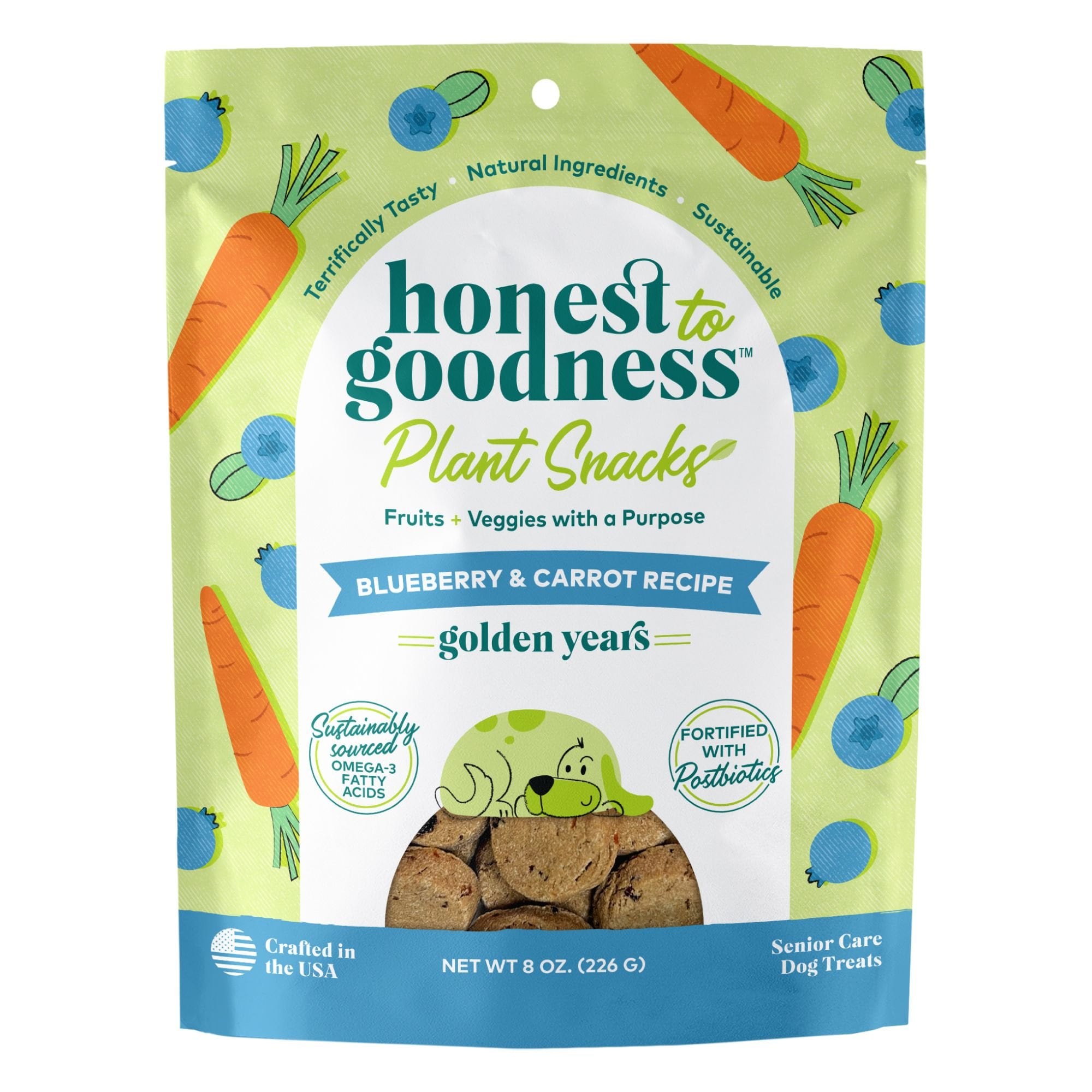 Honest To Goodness Plant Snacks Golden Years Blueberry & Carrot Dog Treats, 8-oz Bag