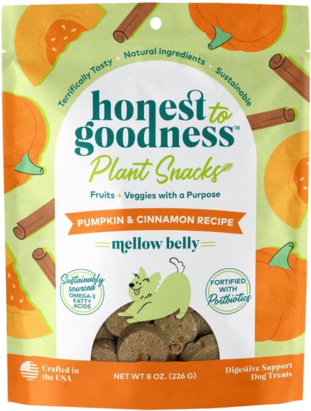 Show full view: Honest To Goodness Plant Snacks Mellow Belly Pumpkin & Cinnamon Dog Treats, 8-oz bag slide 1 of 10
