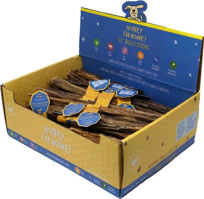 Show full view: Honey I'm Home! 12-in Bully Sticks Natural Honey Coated Buffalo Chews Grain-Free Dog Treats, 50 count slide 3 of 7