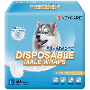 HoneyCare All-Absorb Disposable Male Dog Wraps, Large: 25 to 29.5-in waist, 50 count