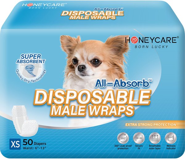 Show full view: HoneyCare All-Absorb Disposable Male Dog Wraps, X-Small: 6 to 13-in waist, 50 count slide 1 of 7