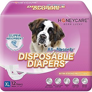 HoneyCare All-Absorb Super Absorbent Disposable Female Dog Diapers, X-Large, 12 Count