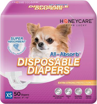 Show full view: HoneyCare All-Absorb Super Absorbent Disposable Female Dog Diapers, X-Small: 9 to 16-in waist, 50 count slide 1 of 7