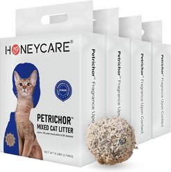 HoneyCare Natural Plant-Based Tofu Pellets & Bentonite Petrichor Mixed Lily Scented with Low-Dust Clumping Cat Litter, 6-lb bag, case of 4 slide 1 of 5
