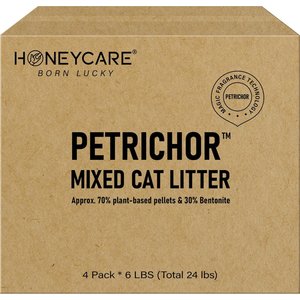 HoneyCare Natural Plant-Based Tofu Pellets & Bentonite Petrichor Mixed Lily Scented with Low-Dust Clumping Cat Litter, 6-lb bag, case of 4