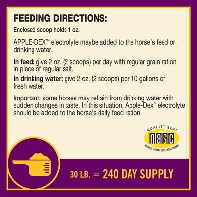 Show full view: Horse Health Products Apple-Dex Electrolyte Apple Flavor Powder Horse Supplement, 30-lb bucket slide 8 of 9