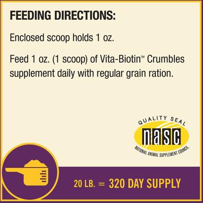 Show full view: Horse Health Products Vita Biotin Crumbles, Supports Proper Hoof Health in Horses 20 pounds, 320 Day Supply slide 8 of 9