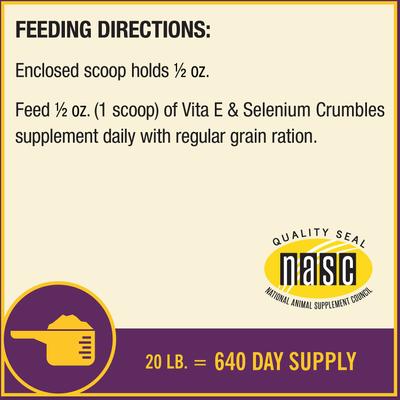 Show full view: Horse Health Products Vita-E & Selenium Crumbles Horse Supplement, 20-lb bucket slide 8 of 9