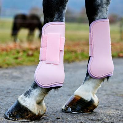 Show full view: Horze Chicago Tendon Open Front Horse Boots, 2 count, Lady Light Pink, Pony slide 1 of 10