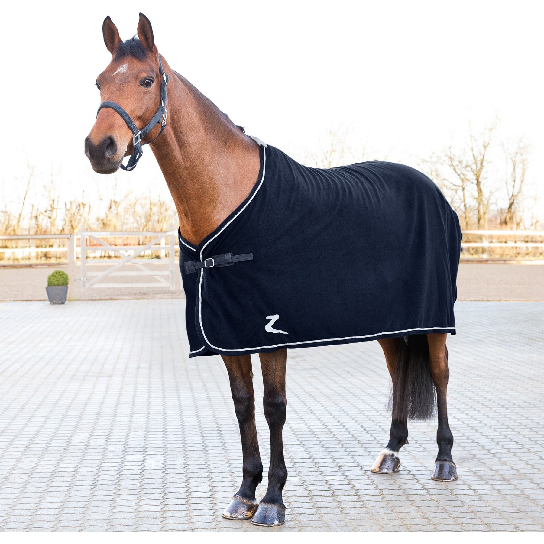 Horze Fleece Horse Show Cooler, Navy Blue/Silver, 75-in