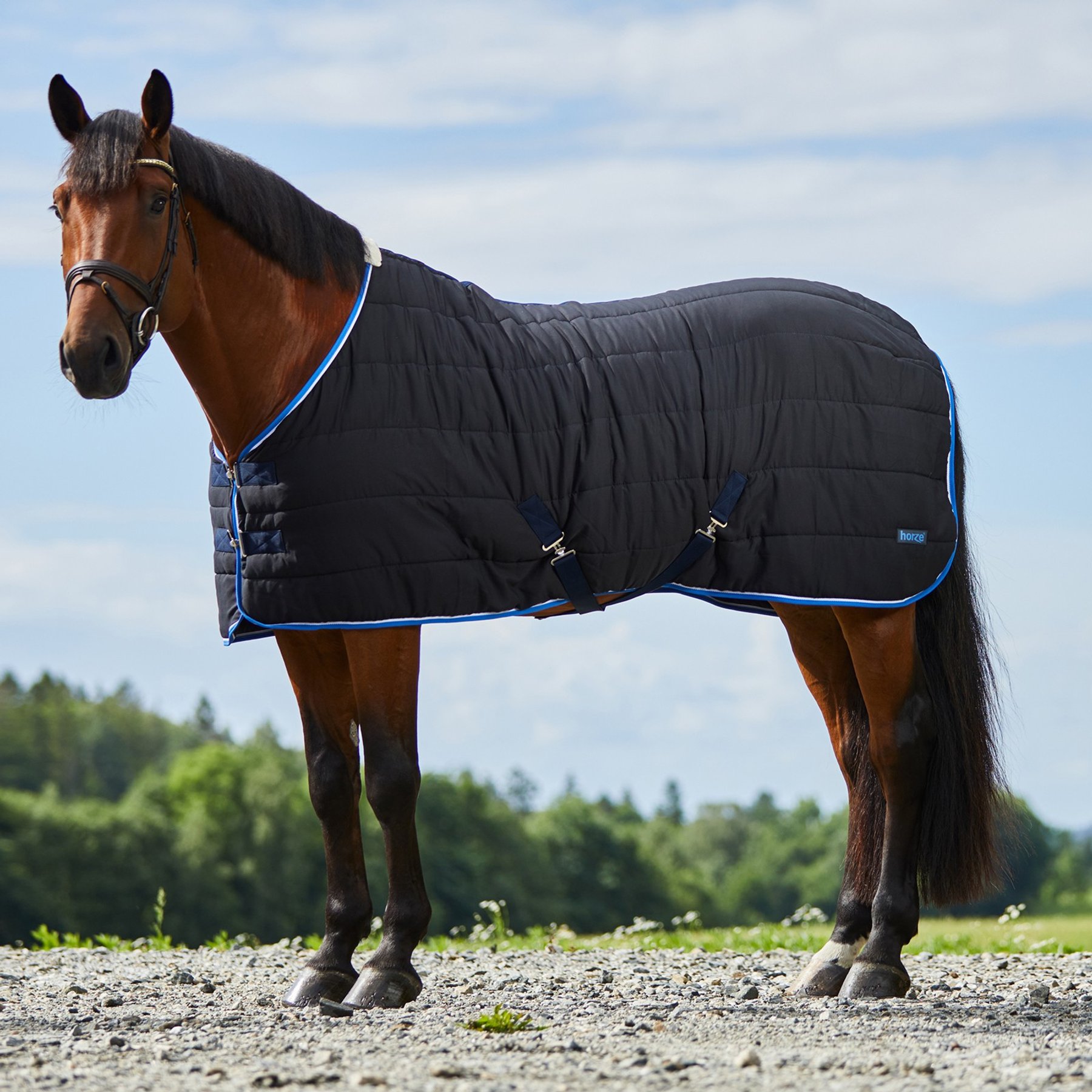 Horze Glasgow 100-g Horse Stable Blanket, Dark Blue, 75-in