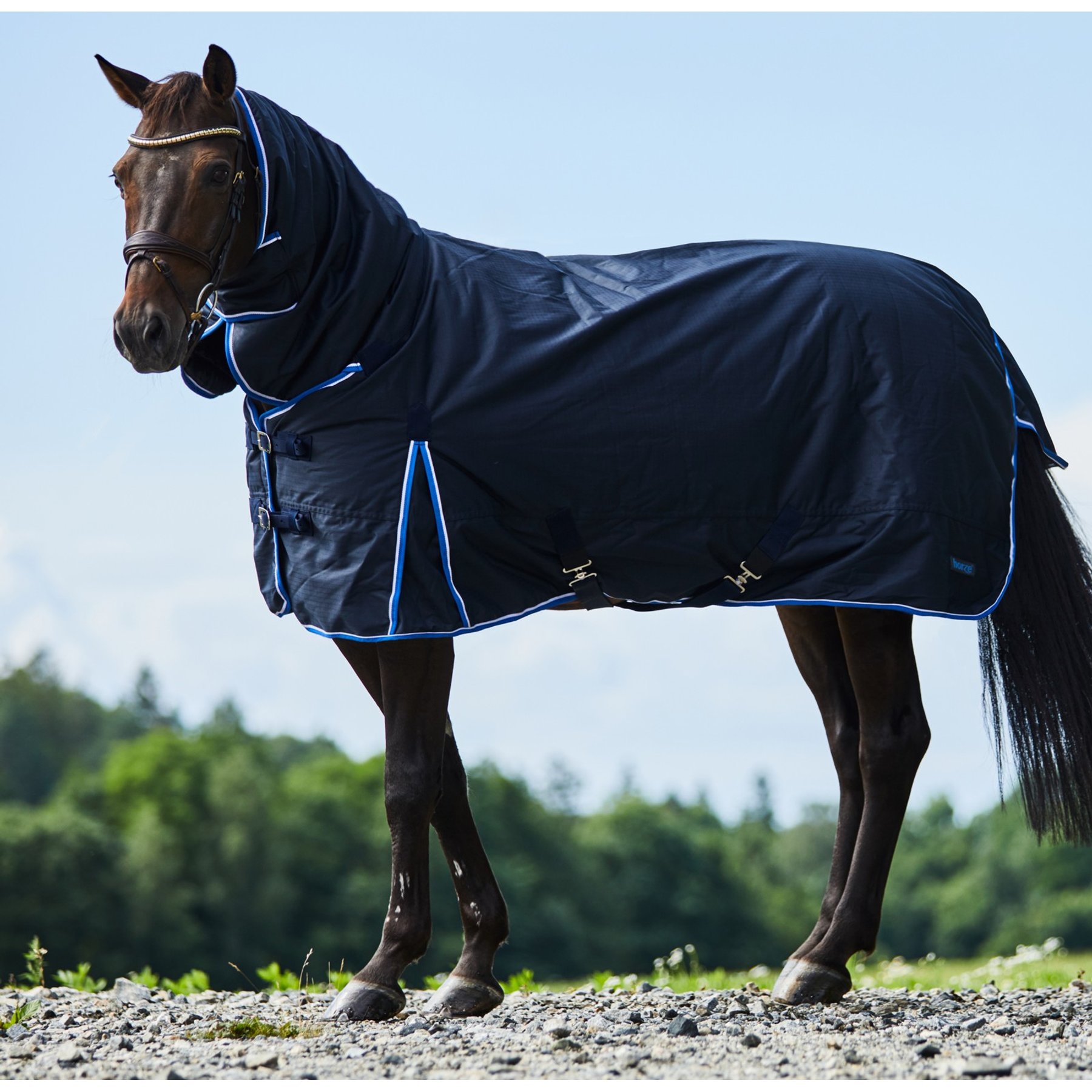 Horze Glasgow Heavyweight Combo 400-g Horse Turnout Blanket, Dark Blue, 72-in