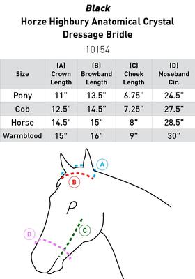 Show full view: Horze Highbury Anatomical Crystal Dressage Horse Bridle, Black, Pony slide 3 of 6