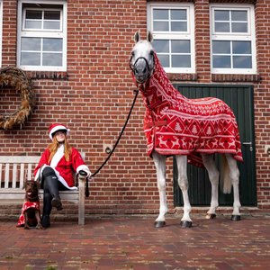 Horze Santa Christmas Fleece High Neck Horse Cooler, Red, 78-in