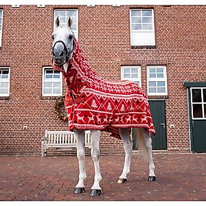 Horze Santa Christmas Fleece High Neck Horse Cooler, Red, 84-in