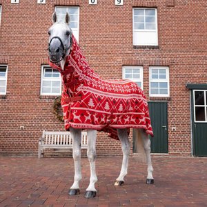 Horze Santa Christmas Fleece High Neck Horse Cooler, Red, 84-in