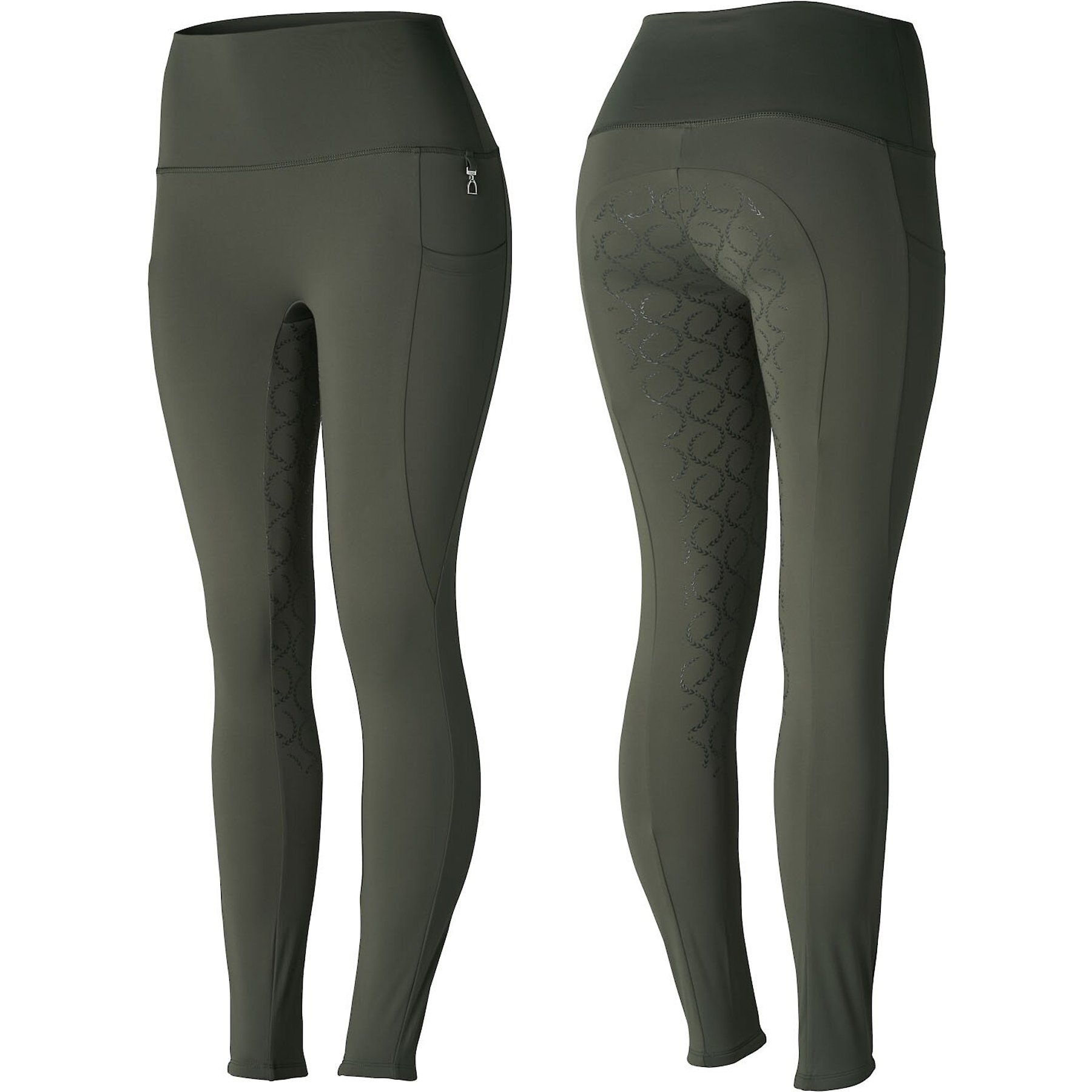 Horze Womens Gillian Silicone Full Seat Tights, Beetle Khaki Green, 32