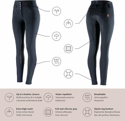 Show full view: Horze Women's Tara High Waist Full Seat Breeches, Black, 26 slide 5 of 11