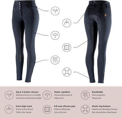Show full view: Horze Women's Tara High Waist Full Seat Breeches, Black, 32 slide 8 of 11