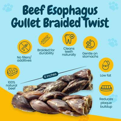 Show full view: HOTSPOT PETS 6-in Braided Beef Gullet Twist Dog Chew Treats, 12 count slide 4 of 10