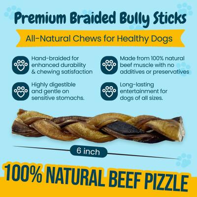 Show full view: HOTSPOT PETS 6-in Braided Bully Sticks Dog Treats, 12 count slide 4 of 8