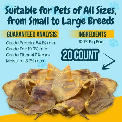 Show full view: HOTSPOT PETS Whole Pig Ears Dog Chew Treats, Large, 20 count slide 5 of 9