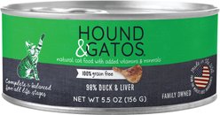 Hound & Gatos 98% Duck & Liver Formula Grain-Free Canned Cat Food, 5.5-oz, case of 24