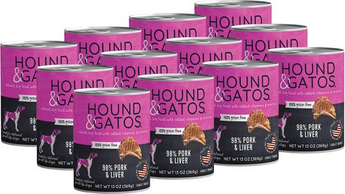 Show full view: Hound & Gatos 98% Pork & Liver Grain-Free Canned Dog Food, 13-oz, case of 12 slide 3 of 11